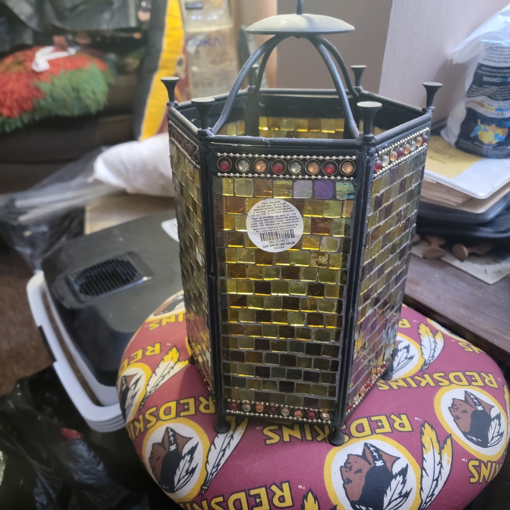 Mosaic Glass Lantern with Black Frame
